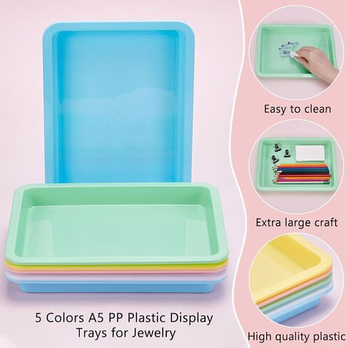 30Pcs Plastic Art Trays, 9.6 x 7.3 Inches Activity Craft Sand Trays Flat Storage Organizer Bins Stackable Bins for DIY Projects Painting Beads Organizing Supply, 5 Color in Kuwait