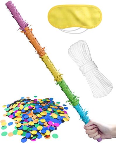 Extra-Strong Wooden Piñata Stick (31.5 Inch) with 5M Rope, Blindfold & Confetti - Heavy-Duty Reinforced Design for Kids & Adults Birthday, Halloween & Holiday Party Games - Colorful in Saudi Arabia