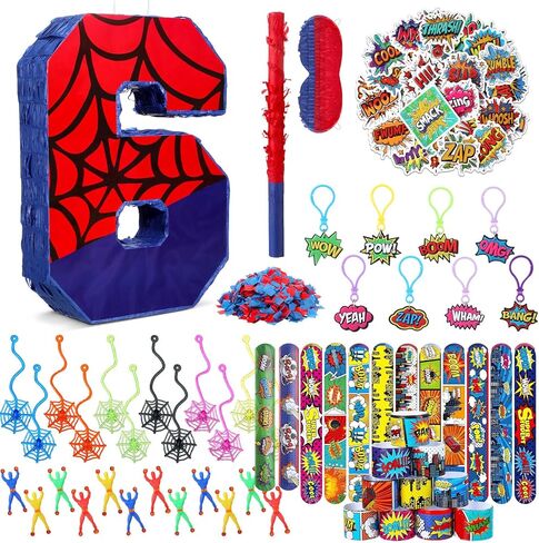 Spider Birthday Decorations Party Favors, Number 4 Spider Pinata with Pinata Stuffers for 4th Birthday Party, 16 x 12 x 3.2 Inches Spider Pinata with Stick Blindfold Confetti and Fillers Anniversary in Kuwait