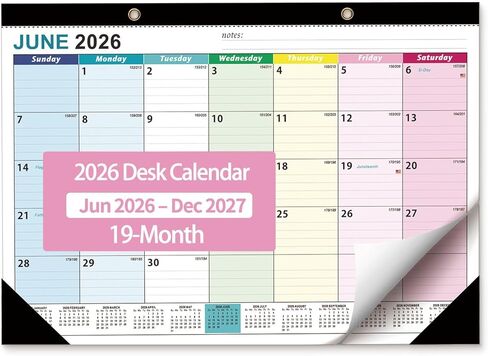 تقويم المكتب 2026-2027 - Ougesi 19 شهرًا تقويم سطح المكتب يونيو 2026 - ديسمبر 2027،17x12 تقويم مكتب أكاديمي مع ورق سميك، كتل كبيرة للمنزل والمكتب (ملون) in Kuwait