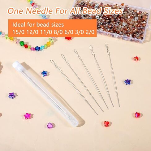 8 قطع إبر خرز، إبر خرز بذور ملتوية، إبرة تطريز دقيقة بقطر 0.24 بوصة وطول 5.1 بوصة لصنع المجوهرات، مجموعة إبرة خرز قابلة للطي مع زجاجة تخزين in Kuwait
