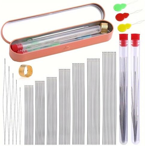 70pcs Heavy-Duty Needles Set 5 Sizes, for Seed Beads Jewelry Making DIY Sewing Craft Supplies in Kuwait