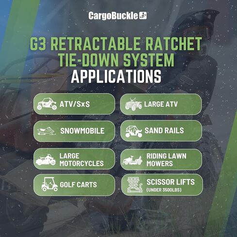 CargoBuckle G3 Bolt على أحزمة سقاطة قابلة للسحب شديدة التحمل، قوة كسر 3500 رطل، ربطات عنق للسيارات مقاس 2 بوصة × 6 أقدام للشاحنات، وأشرطة مقطورة البضائع لـ ATV وSxS، عبوتان in Kuwait
