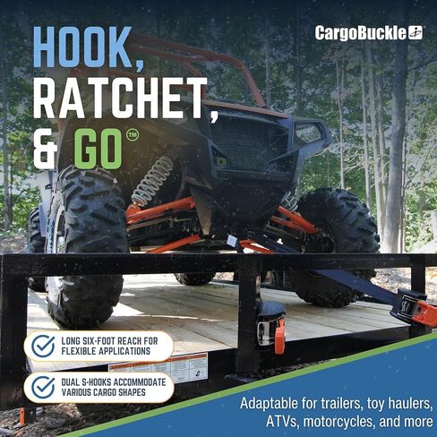CargoBuckle G3 Bolt على أحزمة سقاطة قابلة للسحب شديدة التحمل، قوة كسر 3500 رطل، ربطات عنق للسيارات مقاس 2 بوصة × 6 أقدام للشاحنات، وأشرطة مقطورة البضائع لـ ATV وSxS، عبوتان in Kuwait