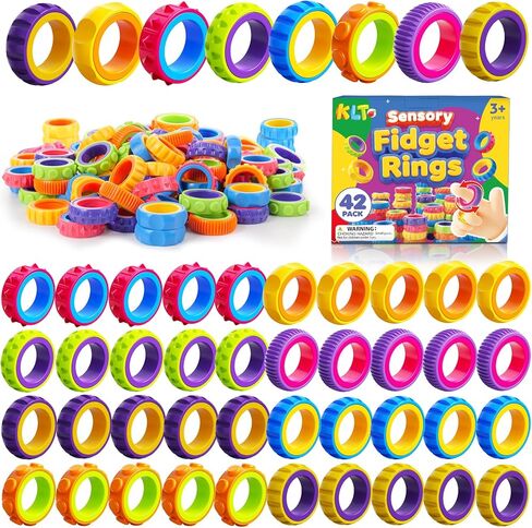 مجموعة ألعاب KLT Fidget للأطفال: 42 حزمة من الحلقات الدوارة المزخرفة - حشوات حقائب الهدايا الجيدة للحفلات - ألعاب هادئة لجائزة الطلاب في الفصل الدراسي - ألعاب حسية لتخفيف التوتر من مرض التوحد واضطراب فرط الحركة ونقص الانتباه in Kuwait