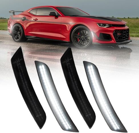أضواء علامة جانبية LED من AUTOONE بيضاء متوافقة مع شيفروليه كامارو 2016-2023، علامات جانبية أمامية وخلفية، عدسة مدخنة للسائق وأضواء مصد جانبية للركاب، حزمة من 4 in Kuwait
