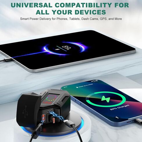 شاحن USB للدراجات النارية، نوع C قابل للسحب وشحن سريع USB مزدوج، مفتاح مستقل، محول SAE إلى USB 3 في 1 مع وصلة 1.5 متر، مقياس فولتميتر LED، مقاوم للماء للدراجة الترابية، ATV، UTV in Kuwait