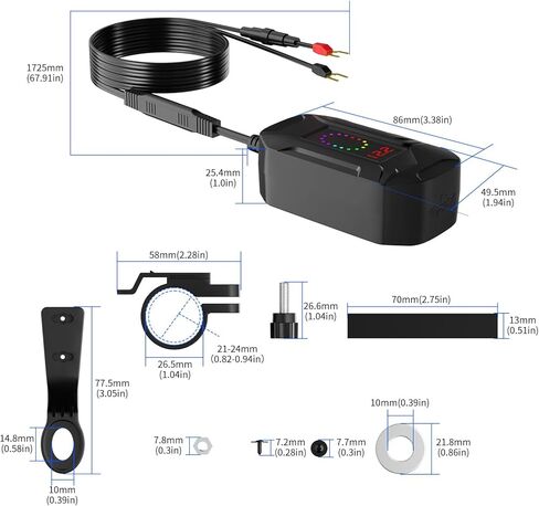شاحن USB للدراجات النارية، نوع C قابل للسحب وشحن سريع USB مزدوج، مفتاح مستقل، محول SAE إلى USB 3 في 1 مع وصلة 1.5 متر، مقياس فولتميتر LED، مقاوم للماء للدراجة الترابية، ATV، UTV in Kuwait