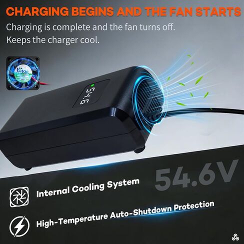 54.6V 4A Lithium Battery Charger for Tuttio Soleil01 48V 21Ah Lithium-Ion Battery，48V 4Amp Fast Charger Power Adapter with Display Screen Showing Real-time Voltage, Auto-Stop When Fully Charged in Kuwait