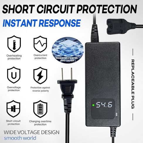 54.6V 4A Lithium Battery Charger for Tuttio Soleil01 48V 21Ah Lithium-Ion Battery，48V 4Amp Fast Charger Power Adapter with Display Screen Showing Real-time Voltage, Auto-Stop When Fully Charged in Kuwait