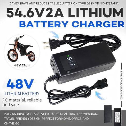 54.6V 4A Lithium Battery Charger for Tuttio Soleil01 48V 21Ah Lithium-Ion Battery，48V 4Amp Fast Charger Power Adapter with Display Screen Showing Real-time Voltage, Auto-Stop When Fully Charged in Kuwait