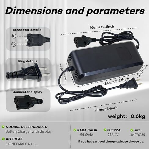 54.6V 4A Lithium Battery Charger for Tuttio Soleil01 48V 21Ah Lithium-Ion Battery，48V 4Amp Fast Charger Power Adapter with Display Screen Showing Real-time Voltage, Auto-Stop When Fully Charged in Kuwait