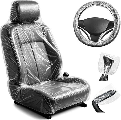 250 Pack Disposable Car Seat Covers, Clear Plastic Seat Protector Set for Cars Includes Steering Wheel, Gear Selector and Handbrake Covers for Bus Auto Truck Accessories in Kuwait