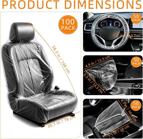 250 Pack Disposable Car Seat Covers, Clear Plastic Seat Protector Set for Cars Includes Steering Wheel, Gear Selector and Handbrake Covers for Bus Auto Truck Accessories in Kuwait
