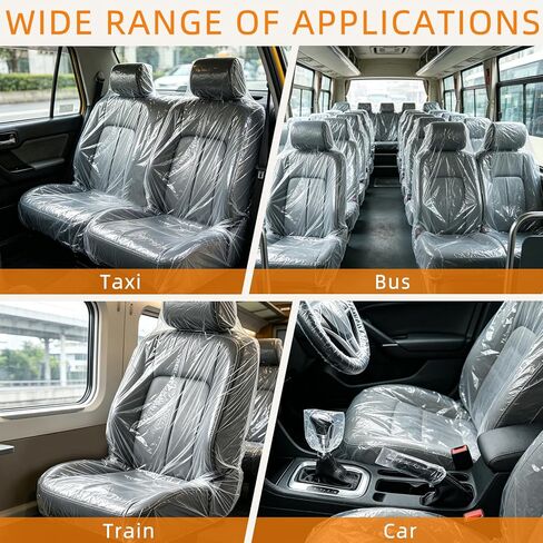 250 Pack Disposable Car Seat Covers, Clear Plastic Seat Protector Set for Cars Includes Steering Wheel, Gear Selector and Handbrake Covers for Bus Auto Truck Accessories in Kuwait