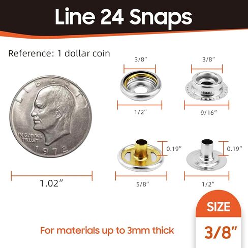 160 pcs snap Buttons,snap Fasteners kit 15mm Stainless Steel Snaps Marine Grade Boat Canvas Snaps,3/8" Socket Metal Snaps for Clothing Leather Boat Cover Fabric (Regular) in Saudi Arabia