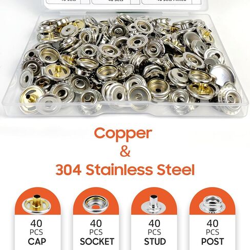 160 pcs snap Buttons,snap Fasteners kit 15mm Stainless Steel Snaps Marine Grade Boat Canvas Snaps,3/8" Socket Metal Snaps for Clothing Leather Boat Cover Fabric (Regular) in Saudi Arabia