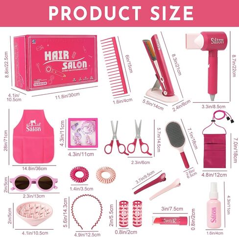 26PCS Hair Salon Toys for Girls Pretend Hair Styling Set for Kids 3-5 4-6, Role Play Dress Up Beauty Kit for Girls 5-7 6-8 with Sound and Lights, Birthday Gifts for Toddler Girls 3 4 5 6+ in Kuwait