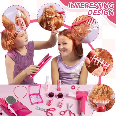 26PCS Hair Salon Toys for Girls Pretend Hair Styling Set for Kids 3-5 4-6, Role Play Dress Up Beauty Kit for Girls 5-7 6-8 with Sound and Lights, Birthday Gifts for Toddler Girls 3 4 5 6+ in Kuwait