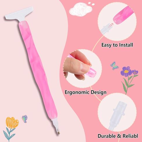 أقلام فنية من Phinus Diamond 24P، قلم رسم ماسي أكريليك مع نصائح مختلفة وطين منقط، مجموعة أدوات فنية ماسية مريحة للوحات الأحجار الكريمة خماسية الأبعاد (وردي) in Kuwait