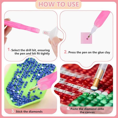أقلام فنية من Phinus Diamond 24P، قلم رسم ماسي أكريليك مع نصائح مختلفة وطين منقط، مجموعة أدوات فنية ماسية مريحة للوحات الأحجار الكريمة خماسية الأبعاد (وردي) in Kuwait