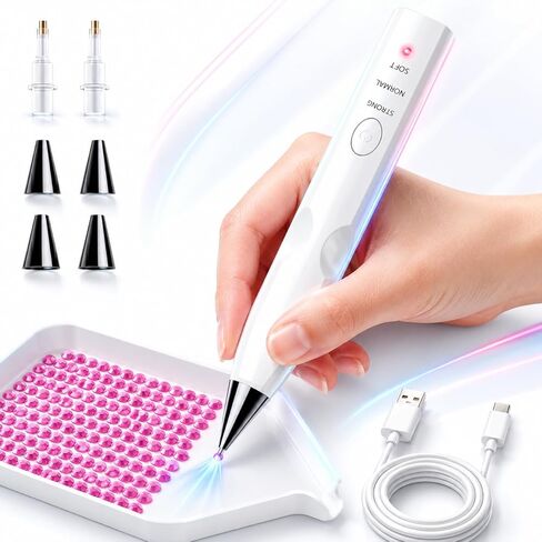TUCEVSX Electric Diamond Painting Pen Kit, Cordless USB-C Rechargeable Diamond Art Tool with Vacuum Pickup, No Wax, 3 Suction Levels, Interchangeable Tips, Low Noise for DIY Craft Lovers.(White) in Saudi Arabia