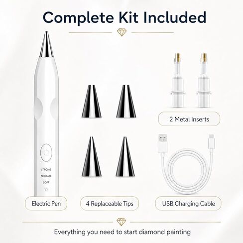 TUCEVSX Electric Diamond Painting Pen Kit, Cordless USB-C Rechargeable Diamond Art Tool with Vacuum Pickup, No Wax, 3 Suction Levels, Interchangeable Tips, Low Noise for DIY Craft Lovers.(White) in Saudi Arabia