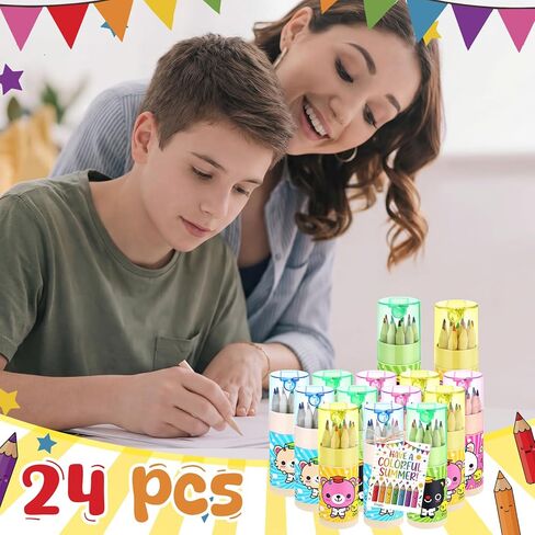 eaasty 24 حزم نهاية العام هدايا الطلاب أقلام ملونة صغيرة السائبة مع المباري في أنبوب نهاية العام 12 لون قلم رصاص الصيف قوس قزح بطاقات التخرج الفصول الدراسية تبادل الهدايا جوائز المدرسة in Kuwait
