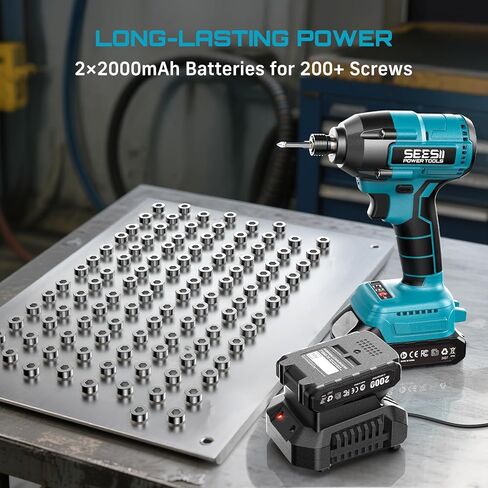 Seesii Impact Driver Kit، 21V Max Torque 1590In-lbs(180N.m) مجموعة مفك الصدمات اللاسلكي مع بطاريتين 2.0Ah، مثقاب صدمي بقوة 1/4 بوصة، سرعة متغيرة 0-2500 دورة في الدقيقة، 20 قطعة لقم الثقب، QH150 in Kuwait