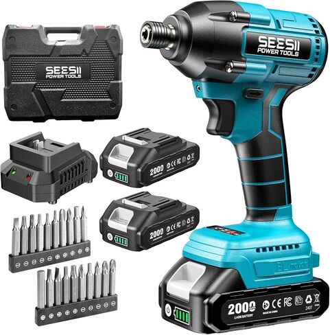 Seesii Impact Driver Kit، 21V Max Torque 1590In-lbs(180N.m) مجموعة مفك الصدمات اللاسلكي مع بطاريتين 2.0Ah، مثقاب صدمي بقوة 1/4 بوصة، سرعة متغيرة 0-2500 دورة في الدقيقة، 20 قطعة لقم الثقب، QH150 in Kuwait