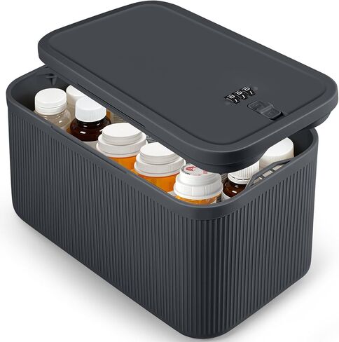 Medicine Lock Box with Code,Taller Size Small Lock Box with Combination Code for Medication Safe,Lock Box for Pills/First Aid Kits/Snack/Ipad Mini,Locked Container for Home/Office 9.4X5.5X5.7inch Gray in Saudi Arabia