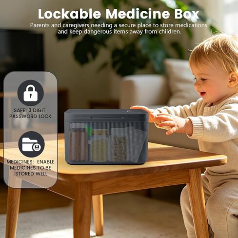 Medicine Lock Box with Code,Taller Size Small Lock Box with Combination Code for Medication Safe,Lock Box for Pills/First Aid Kits/Snack/Ipad Mini,Locked Container for Home/Office 9.4X5.5X5.7inch Gray in Saudi Arabia
