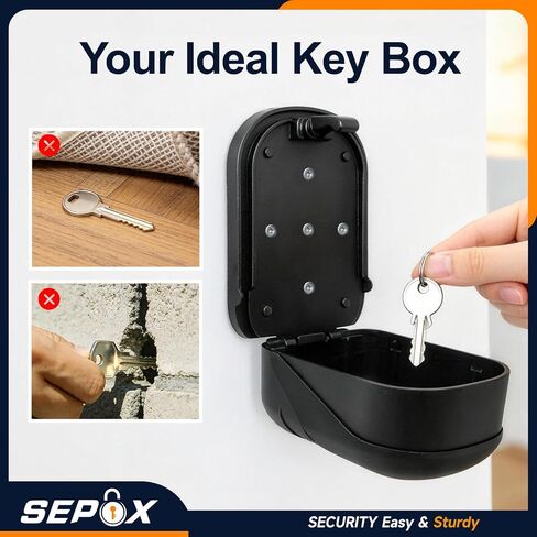 صندوق قفل المفاتيح المعدني SEPOX® مع مجموعة مكونة من 4 أرقام، ومساحة كبيرة جدًا، وسعة 6-10 مفاتيح، وغطاء مضاد للغبار وتخزين مثبت على الحائط للمنزل، والمكتب، والخارج، وغطاء مقاوم للطقس، وسهل التركيب in Kuwait