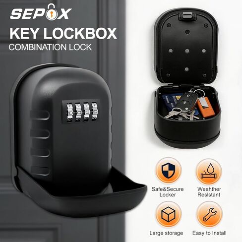 صندوق قفل المفاتيح المعدني SEPOX® مع مجموعة مكونة من 4 أرقام، ومساحة كبيرة جدًا، وسعة 6-10 مفاتيح، وغطاء مضاد للغبار وتخزين مثبت على الحائط للمنزل، والمكتب، والخارج، وغطاء مقاوم للطقس، وسهل التركيب in Kuwait