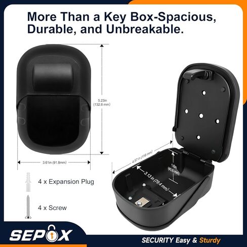 صندوق قفل المفاتيح المعدني SEPOX® مع مجموعة مكونة من 4 أرقام، ومساحة كبيرة جدًا، وسعة 6-10 مفاتيح، وغطاء مضاد للغبار وتخزين مثبت على الحائط للمنزل، والمكتب، والخارج، وغطاء مقاوم للطقس، وسهل التركيب in Kuwait