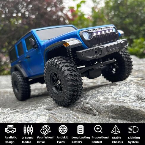 HLSFWDRIVE 1/18 RC Crawler Jeep RC Truck 4x4 Off Road Remote Control Rock Crawler RTR All Terrain Proportional Control 370 Motor Upgraded Chassis 3 Speed Outdoor Indoor Hobby Model Adult in Kuwait