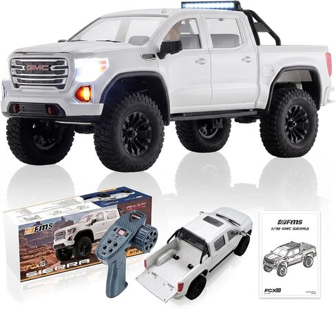 FMS FCX18S جي إم سي سييرا S 1500 RC الزاحف، 1/18 شاحنة RC بدون فرش 4WD للطرق الوعرة، بيك اب جي إم سي مرخص رسميًا مع ناقل حركة بسرعتين، محاور البوابة، التروس المعدنية، هيكل صلب ABS، سيارة RTR RC للبالغين in Kuwait