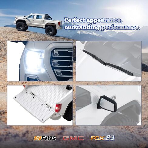 FMS FCX18S جي إم سي سييرا S 1500 RC الزاحف، 1/18 شاحنة RC بدون فرش 4WD للطرق الوعرة، بيك اب جي إم سي مرخص رسميًا مع ناقل حركة بسرعتين، محاور البوابة، التروس المعدنية، هيكل صلب ABS، سيارة RTR RC للبالغين in Kuwait
