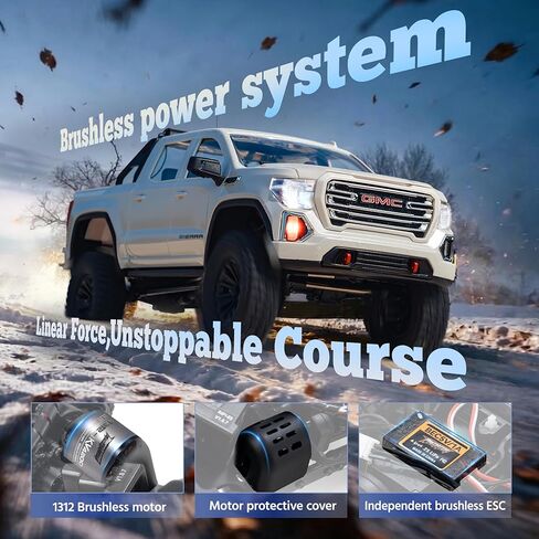 FMS FCX18S جي إم سي سييرا S 1500 RC الزاحف، 1/18 شاحنة RC بدون فرش 4WD للطرق الوعرة، بيك اب جي إم سي مرخص رسميًا مع ناقل حركة بسرعتين، محاور البوابة، التروس المعدنية، هيكل صلب ABS، سيارة RTR RC للبالغين in Kuwait