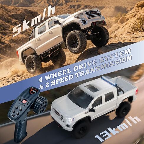 FMS FCX18S جي إم سي سييرا S 1500 RC الزاحف، 1/18 شاحنة RC بدون فرش 4WD للطرق الوعرة، بيك اب جي إم سي مرخص رسميًا مع ناقل حركة بسرعتين، محاور البوابة، التروس المعدنية، هيكل صلب ABS، سيارة RTR RC للبالغين in Kuwait