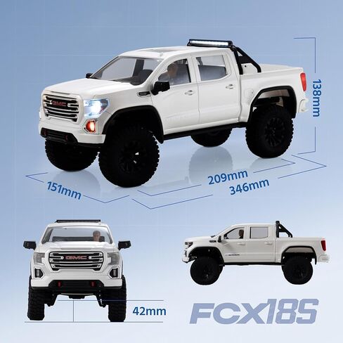 FMS FCX18S جي إم سي سييرا S 1500 RC الزاحف، 1/18 شاحنة RC بدون فرش 4WD للطرق الوعرة، بيك اب جي إم سي مرخص رسميًا مع ناقل حركة بسرعتين، محاور البوابة، التروس المعدنية، هيكل صلب ABS، سيارة RTR RC للبالغين in Kuwait