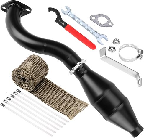 أنبوب رأس العادم مع كاتم صوت لـ Predator 212cc 196cc Coleman CT200U CT200U-EX B200R BT200X KT196 Baja Warrior MB200 Axis M200 GX160 GX200 أجزاء الدراجة الصغيرة مع شريط درع الحرارة (أزرق) in Kuwait