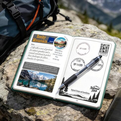 كتاب طوابع SHOXREM National Parks مع مجموعة ملصقات، كتاب حديقة وطنية كامل الألوان مع ملصقات جواز السفر، بحجم الجيب (4.5 بوصة × 6.5 بوصة) in Kuwait
