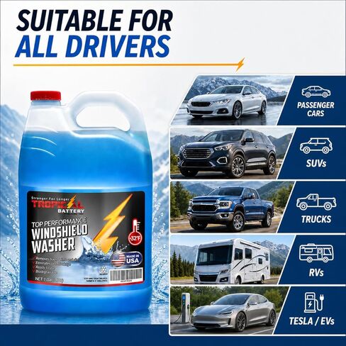 Windshield Washer Fluid, Ready-to-Use Bug Remover, Streak-Free Cleaning Formula, Removes Bugs, Dirt & Road Grime, +32°F, 1 Gallon in Kuwait