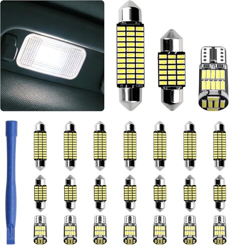 24 قطعة LED مجموعة مصابيح السيارة الداخلية، T10/31 مم/41 مم مصابيح LED للسيارة بديلة داخلية لضوء صندوق السيارة على شكل قبة الخريطة، مصابيح LED عالمية للسيارات الداخلية تناسب معظم السيارات/سيارات الدفع الرباعي in Kuwait