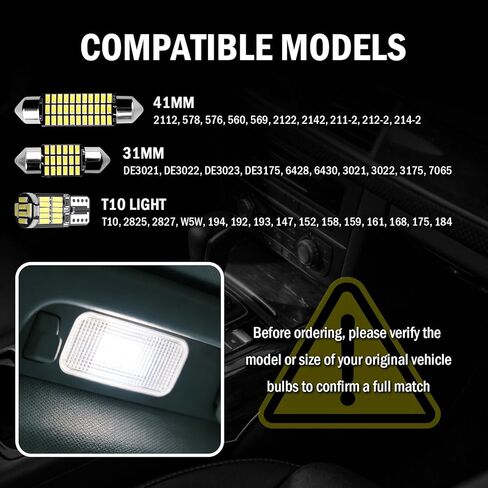 24 قطعة LED مجموعة مصابيح السيارة الداخلية، T10/31 مم/41 مم مصابيح LED للسيارة بديلة داخلية لضوء صندوق السيارة على شكل قبة الخريطة، مصابيح LED عالمية للسيارات الداخلية تناسب معظم السيارات/سيارات الدفع الرباعي in Kuwait