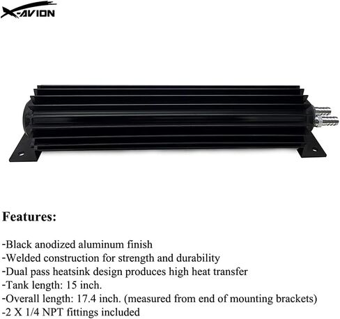 X-AVION Universal Dual Pass Aluminum Heat Sink Cooler Finned 15'' Transmission Cooler Black in Kuwait