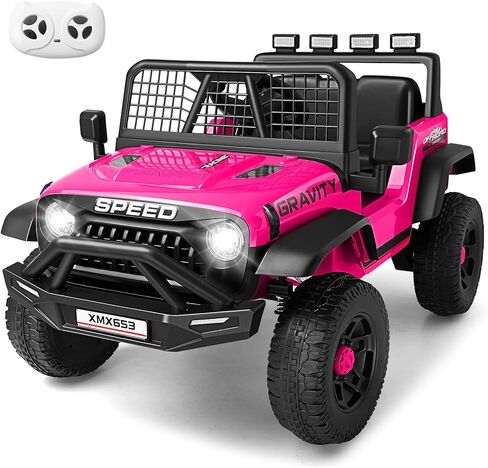 Hikole 24V Ride On Toys for Big Kids, 24V Power Wheels Truck with Remote Control, 3 Speed, Bluetooth, Music, Soft Start, Spring Suspension, LED Light, Electric Cars for Kids Boys Girls 3-5, Pink in Saudi Arabia