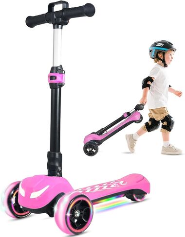 Electric Scooter for Kids Ages 3-12, Full Body Lights Up, Wide Deck, 3 Adjustable Heights, 5MPH Safe Speed, 90min Riding, Foldable 3 Wheel Electric Scooter for Kids Boys Girls Toddler in Saudi Arabia