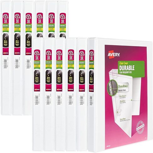 Avery Durable View 3 Ring Binders, 0.5" Slant Rings, 135-Sheet Capacity, 0.7 Inch Wide Spine, Great for Home, School Supplies, Office, or Organization Needs, White Binders (12-Pack of 17002) in Kuwait